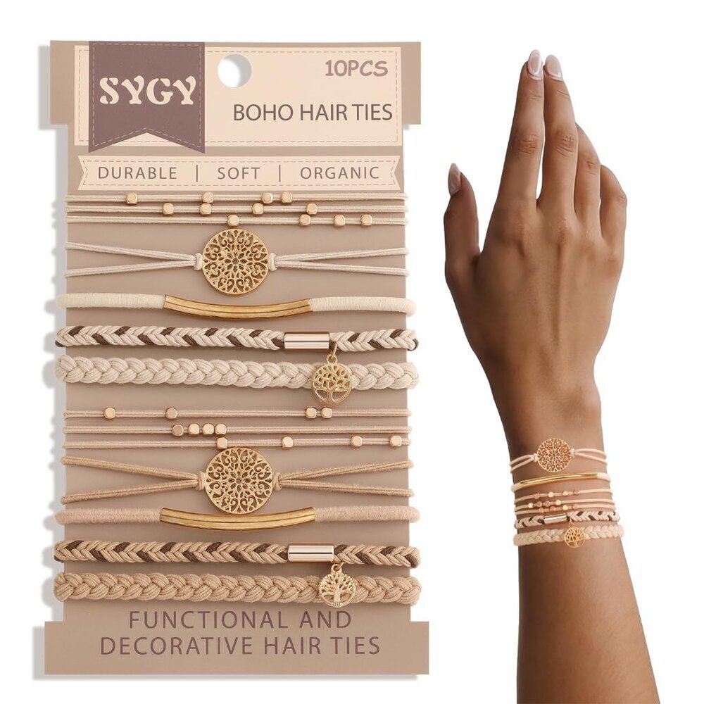 Boho Hair Ties 10pcs Braided & Stretch Nylon Hair Accessories for Thick Thin Hai
